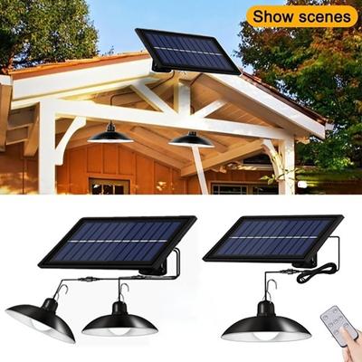 Outdoor Solar Pendant Lamps Waterproof LED Light Double-head Chandelier Decorations with Remote Control for Indoor Shed Barn Room
