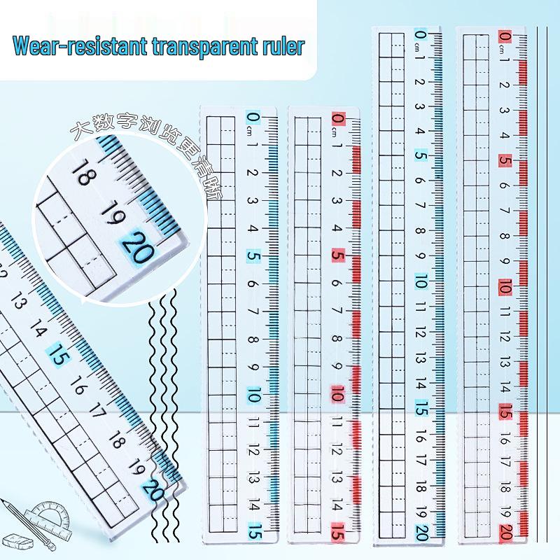 Children s Anti-Myopia Grid Ruler: 20cm Transparent Plastic with 15cm Wavy Line 15cm синий