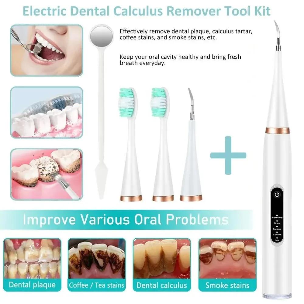 6in1 Elektrische Zahnaufhellungsbürste Frequenz Schall-Zahnreiniger Multifunktion Entfernt Zahnstein Reinigt Dental Scaler Zahnbürste