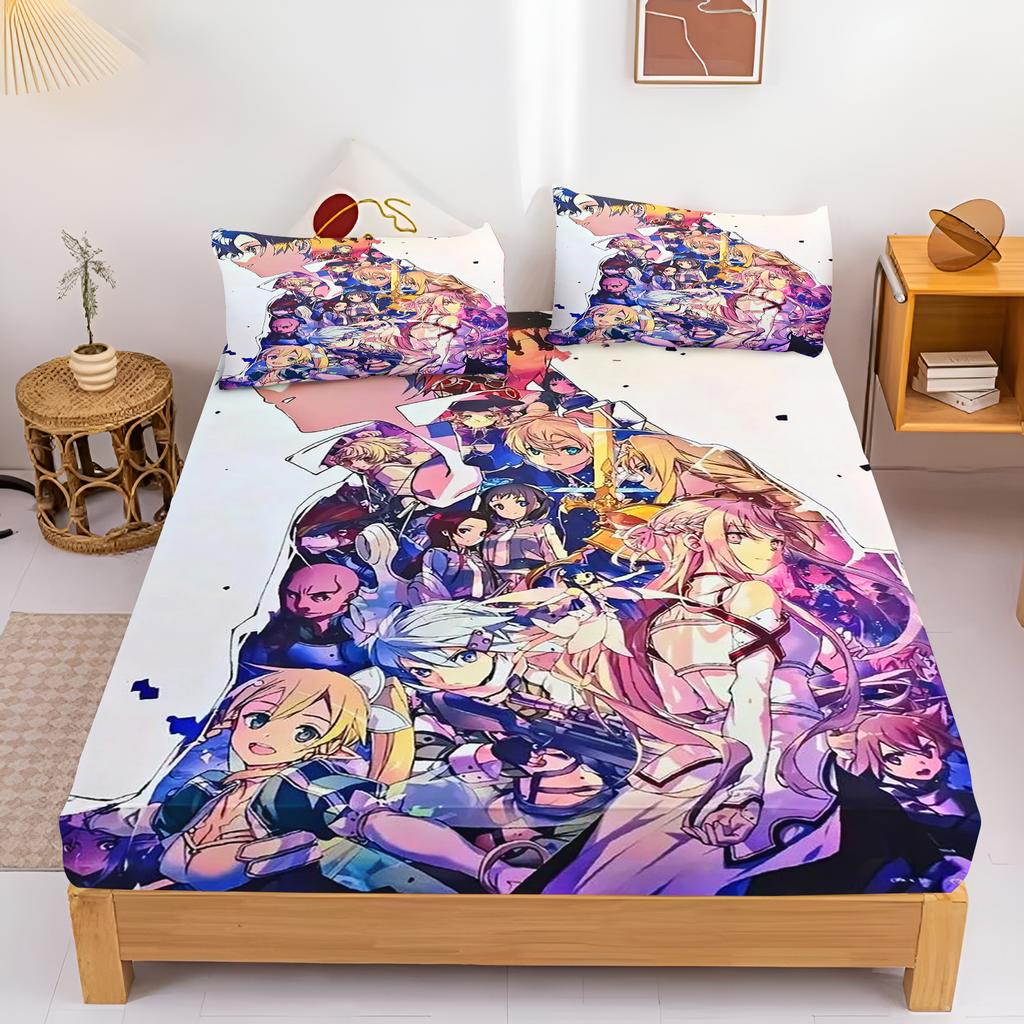 Anime Sword Art Online Fitted Sheet Printed Bedding Set Soft Microfiber Bed Linen Twin Full Queen King Size Anime Bedroom