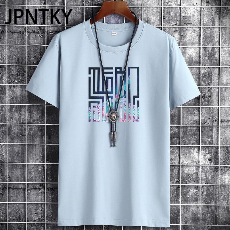 JPNTKY Cotton Short Sleeve T-shirt Men's Fashion Loose Half Sleeve Shirt Printed Compassionate Shirt