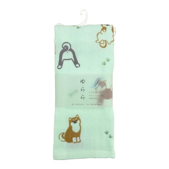 Face Towel, Approx. 34x90cm, Gauze Pile Blend, Shiba Inu Design (FQ405800) - Soft Gauze Front, Absorbent Terry Back, Gentle on Skin, Popular for