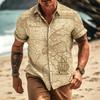 Koszula z krótkim rękawem i nadrukiem mapy pirackiej, Vintage Casual Essential