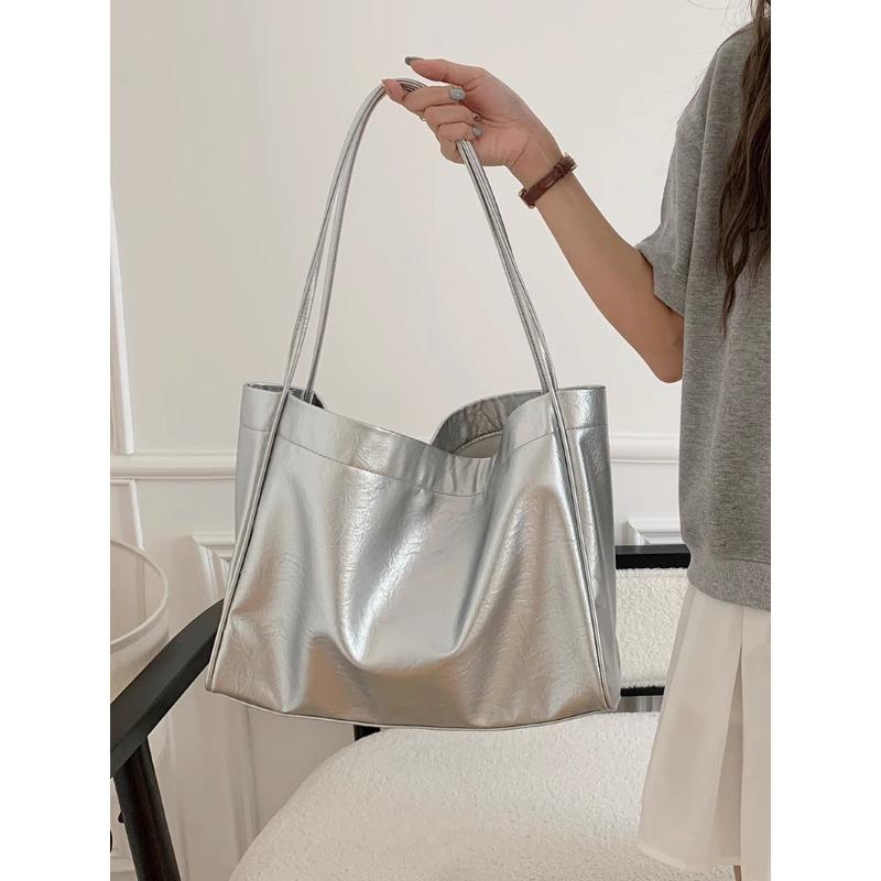 

Slouchy Big Bag with Retro High-capacity Tote Bag Niche Single Shoulder Commuter Bag серебряный