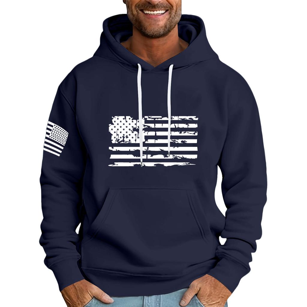 Men's Loose Flag Printed Hooded Sweatshirt Men's Casual Fashion Sports Sweatshirt