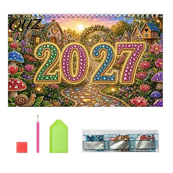 New Year Gift for Artists 2027 DIY Faux Diamond Art Hanging Calendar, Rhinestone Painting Illustration Seasonal Craft Enthusiasts Theme Spiral