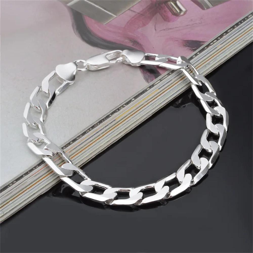 

New 925 Sterling Silver Side Side Silver Bracelet 12MM Men s and Women s Jewelry Wedding Anniversary Gifts 22cm