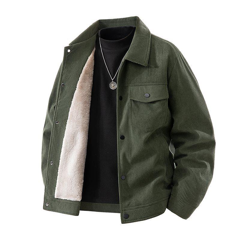 

Autumn Winter Corduroy Jacket Business Casual Windproof Thermal Fleece-Lined Thickened Cotton Coat Business Jacket 3XL