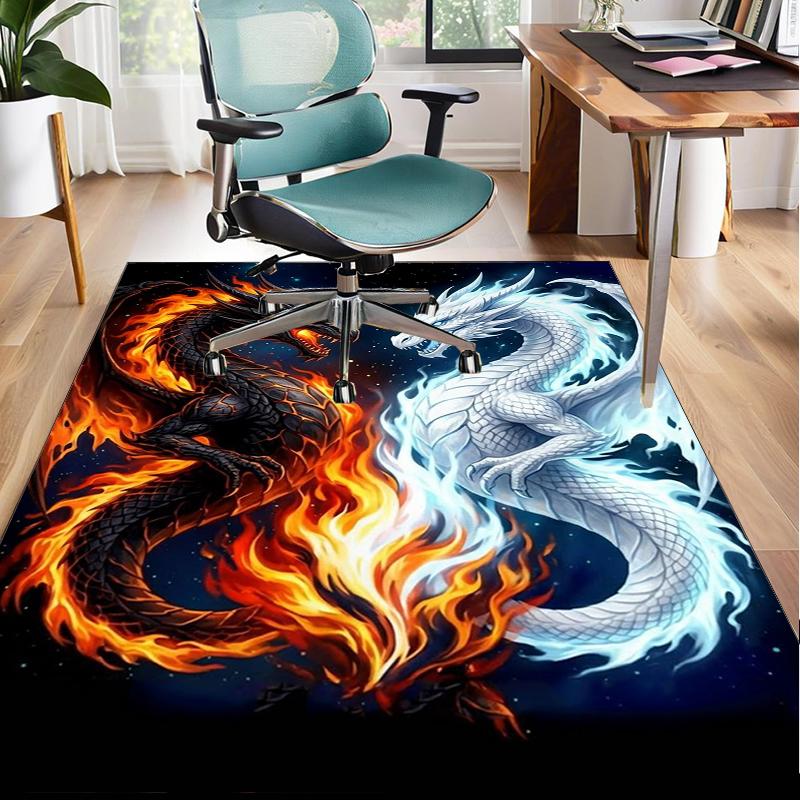 Yin Yang Dragons Office Rug Chair Mat, Game Carpet, Suitable for Front Door, Bedroom, Living Room, Desk, Holiday Gift