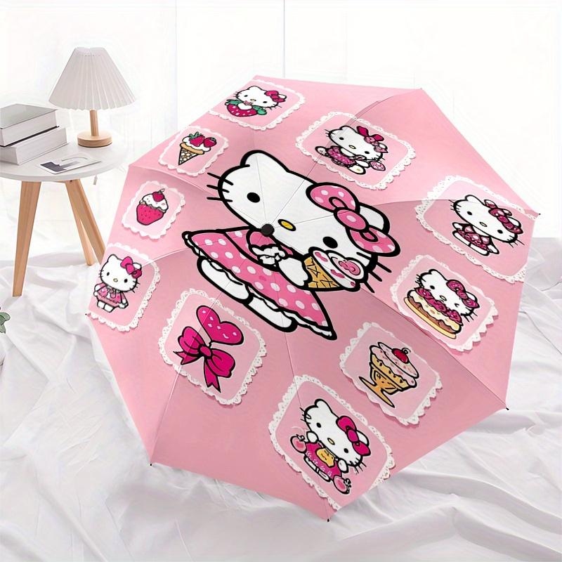 Hello Kitty, Pink Automatic opening and closing folding umbrella with 8-rib frame and compact travel design, perfect for all occasions | Sty