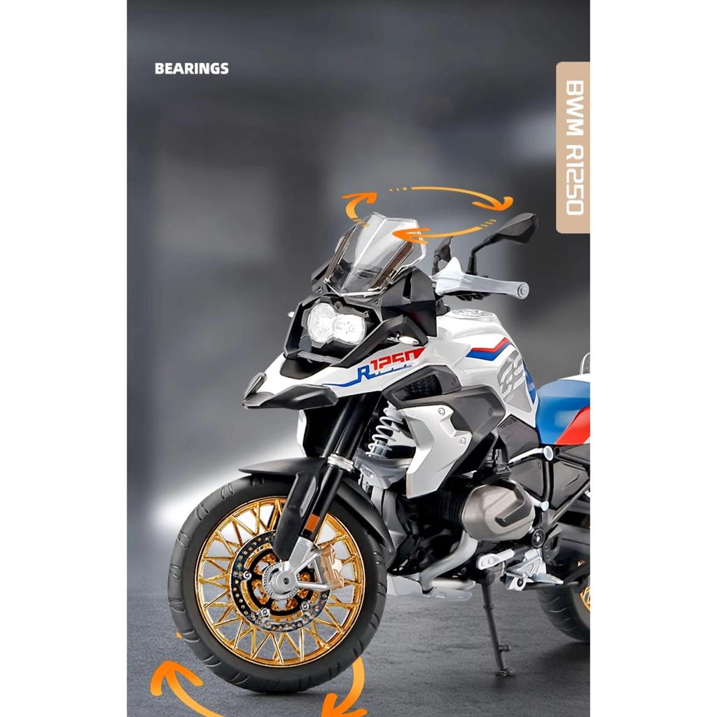 1/9 BWM R1250GS ADV Alloy Die Cast Motorcycle Model Toy Vehicle Collection Sound and Light Off Road Autocycle Toys Car