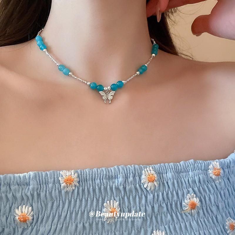 Summer Color Stars Beaded Pendant Necklace Female Sweet Small Fresh Clavicle Chain Vacation Style Niche Versatile Necklace