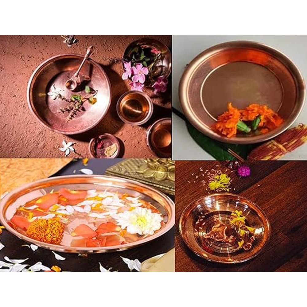 RSINC Copper Pooja Thali Plate, Copper Taman for Pooja (7.5 inch) | Pooja Samagri Keeping Items Thalis Mandir Diyas Aarti Deepa Decoration Pack of 2 |