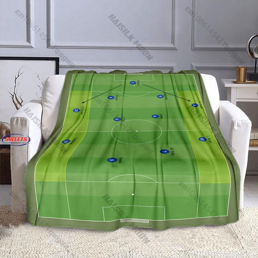Green Field Football Tactical Print Blanket, Home Sofa Chairs Bed Decor Blanket Football Lovers Gift Blanket Next Day Shipping
