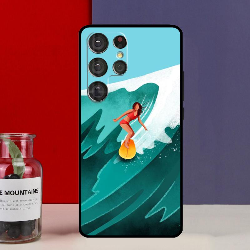 Surfboard Surfing Surf Girl Funda Case For Samsung Galaxy S25 Ultra S9 S10 S20 S22 Plus S21 FE S23 S24 Ultra Phone Cover