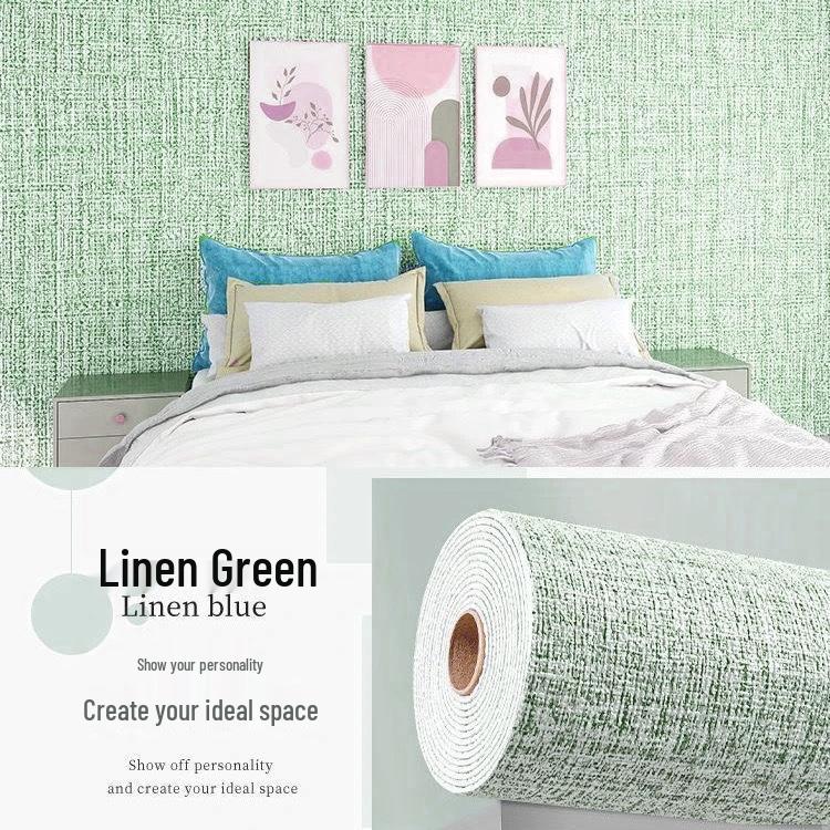 Self-Adhesive Linen Wall Stickers: Waterproof, Solid Color Decor for Bedroom and Living Room