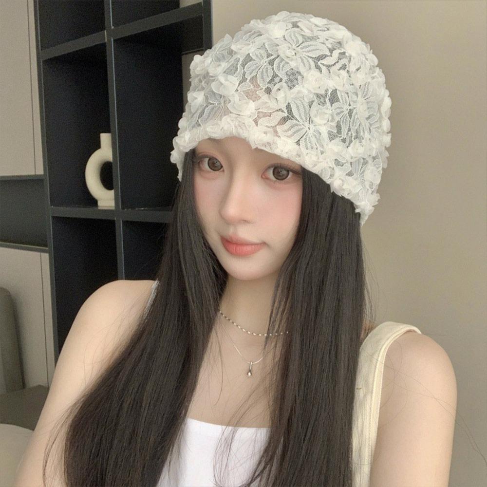 Lace Flower Stacked Hat Thin Soft Pullover Hat Creative Cap  Spring Summer
