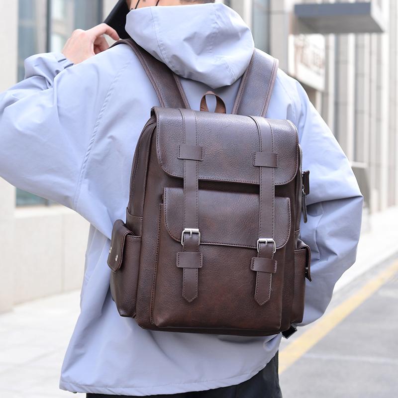 Herren Leder Schulterrucksack - Wasserdichte Retro Laptoptasche für Business & Reise (Schultasche im Vintage-Stil mit großer Kapazität)