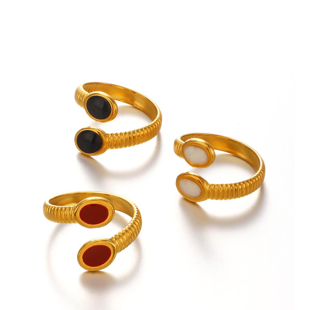 Double Oval Enamel Open Ring Women Stainless Steel Gold Color Trendy Finger Ring Minimalist Geometric Zircon Gift Wholesale