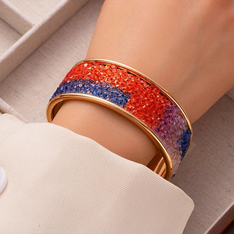 Creative Gradual Change Color Full Diamond Bright Open Bracelet Women Light Luxury Personality Advanced Sense Bracelet