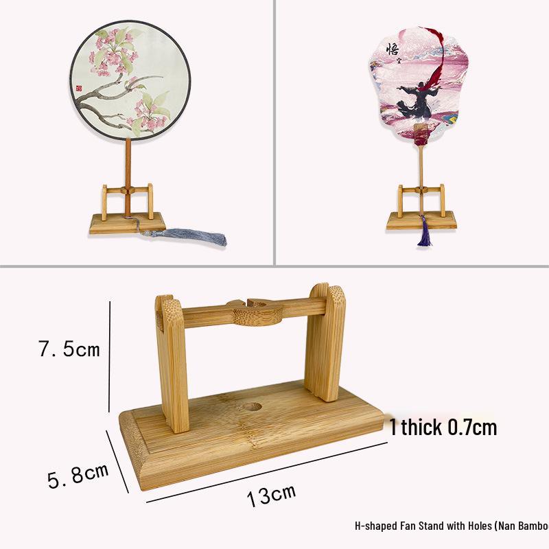 Chinese Bamboo Wood Fan Stand: Ancient-Style Round Fan Holder for Bridal or Palace Fans