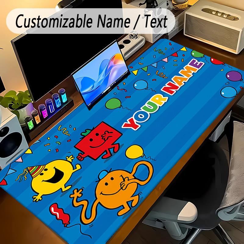 Large Mouse PadMr. Men & Little Miss Custom Name Text Personalized Desk Mat Non Slip Gaming Pad