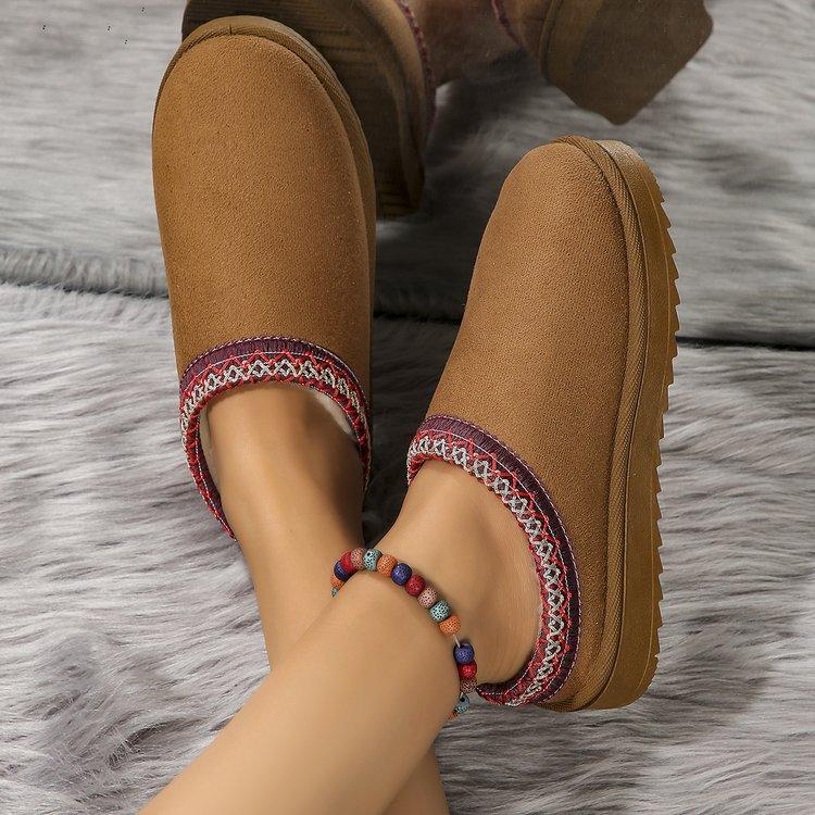 Snow boots women's new winter velvet warm thick soles without heel bag head fluffy half slippers cotton shoes