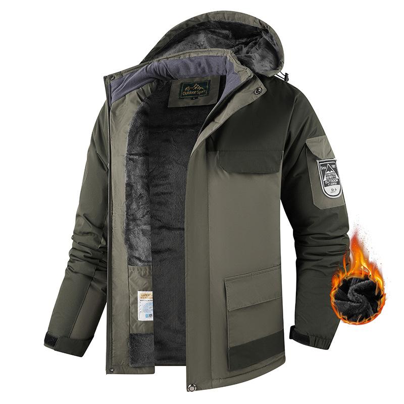 Warm Cotton Jacket for Men with Added Fleece and Thick Jacket for Men's Outdoor Big Size Hooded Jacket, Thick Design