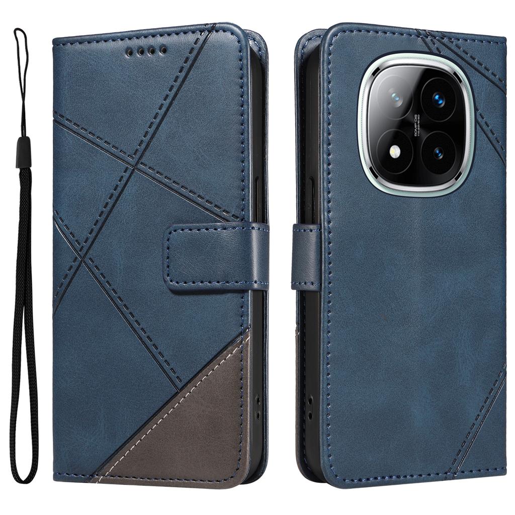 For Xiaomi Redmi Note 14 Pro+ 5G/Note 14 Pro 5G/Poco X7 5G Case Leather Geometric Line Wallet Phone Cover with Wrist Strap