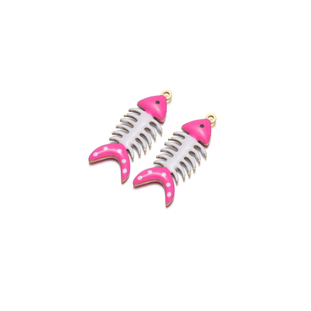 5Pcs Gold Stainless Steel Enamel Fish Bone Charms for DIY Jewelry Women Bracelet Necklace Findings Earrings Pendant Making