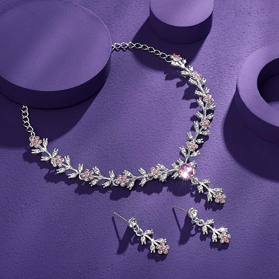 American Diamond Style Silver Plated Necklace with Earrings Jewellery Set for Women – Perfect for Party, Wedding, and Engagement