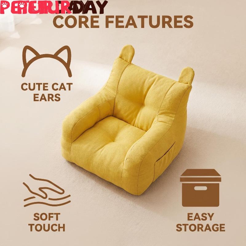 Bear Ear Pet Sofa Bed Cover is soft and replaceable, with storage pockets on the side, suitable for both kittens and adult cats, does not include