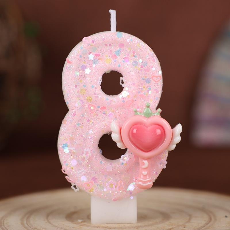 New Pink Magic Wand Number Candle Birthday Cake Party Decoration Handmade Number Candle 0-9