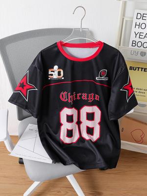 Herren Jugend Lässiges Streetwear T-Shirt: Rundhalsausschnitt, Kurze Ärmel, Stern & "88" Grafik (Frühjahr/Sommer Kollektion)