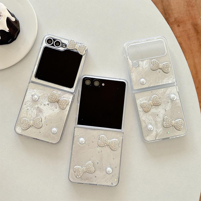 Pearl Love Bow Tie Butterfly Phone Case For Samsung Zflip6 Flip Folding Flip7 Fashion W24Flip
