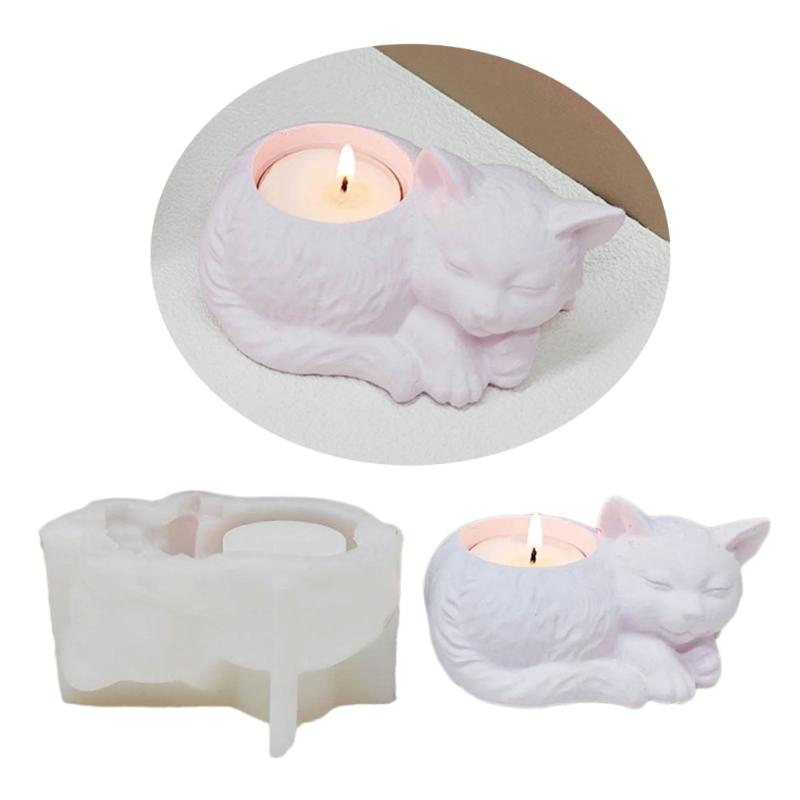 Sleeping Cats Candlesticks Resins Mould DIY Castings Moulds Animal Candle Holder Silicone Molds for Table Decorations