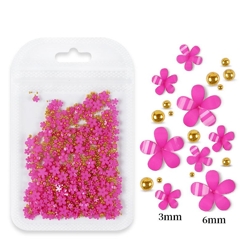 200pcs Five-Petal Nail Art Flowers with Gold & Silver Beads - White & Pink Resin Ornaments