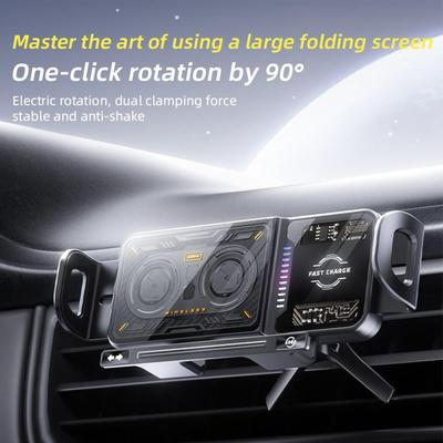 Carregador de Carro Sem Fio 20W Suporte com Fixação Automática para Telefone Rotação de 90 Graus Suporte Carregador de Telefone para Carro com Luz LED para Interior do Carro