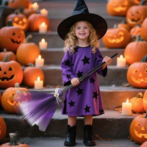 Kezvmhy Kids' Halloween Witch Broom, Witch Costume Toy Broom for Girls | Perfect for Seasonal Events, Pretend Play, Preschool Recitals, and Birthday P