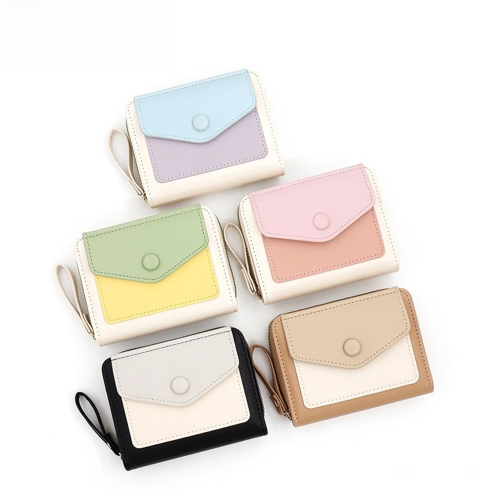 Women Short Wallet Pu Colorblock Accordion Card Holder For Daily Use