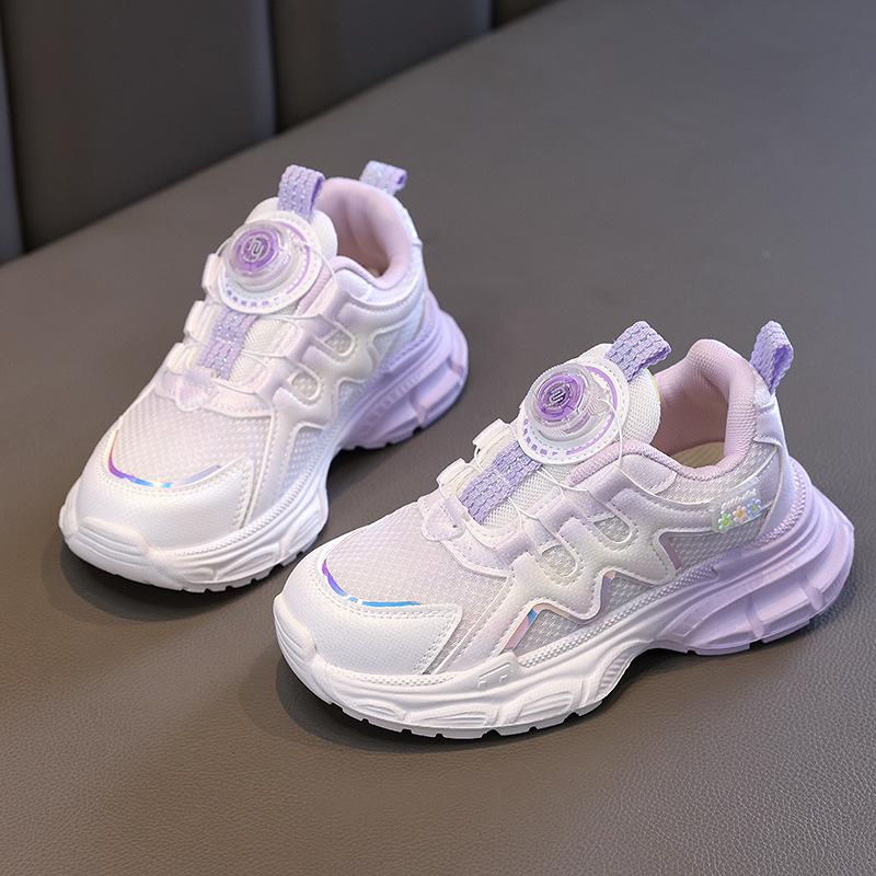 Girls' Fashion Sports Shoes Children's Mesh Shoes Girls Rotating Button Casual Shoes Breathable Daddy Shoes