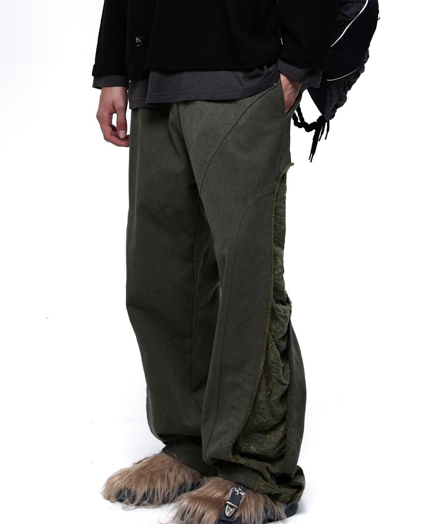 Aleseueseussi Incision Jacquard Mixed Pants - Khaki
