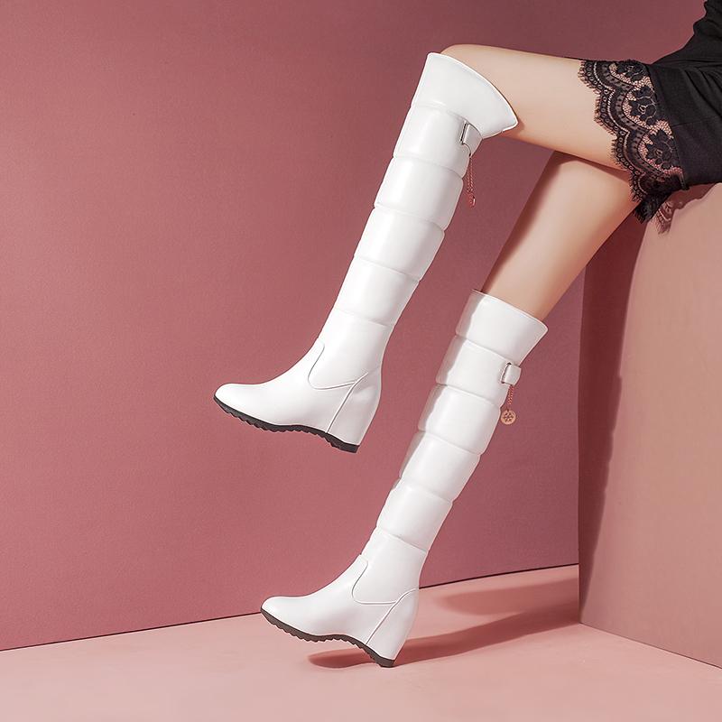 Down Warm High Snow Boots Women 2025 Plush Winter Shoes Women's Over-the-Knee High Boots Fur Water-proof Wedge Heels Black White