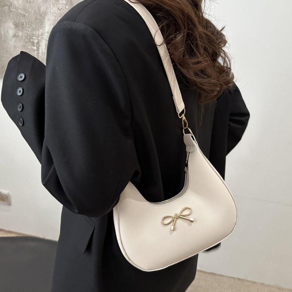 Handbag Bow Shoulder Bag PU Leather Crossbody Bag Casual Crescent Bag  Travel