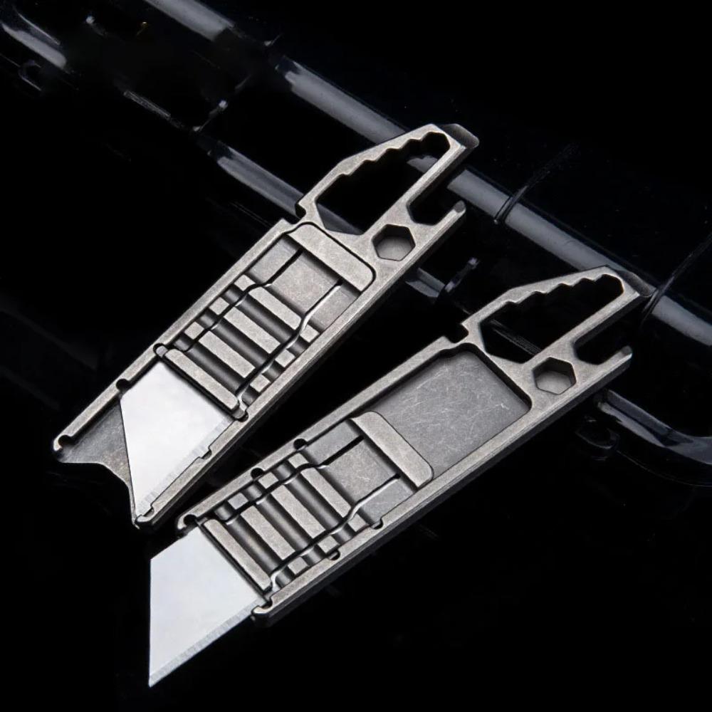 Titanium Alloy Utility Knife Multi-function Tool EDC Portable Outdoor Sliding Blade Knife Metal Ruler Bottle Opener