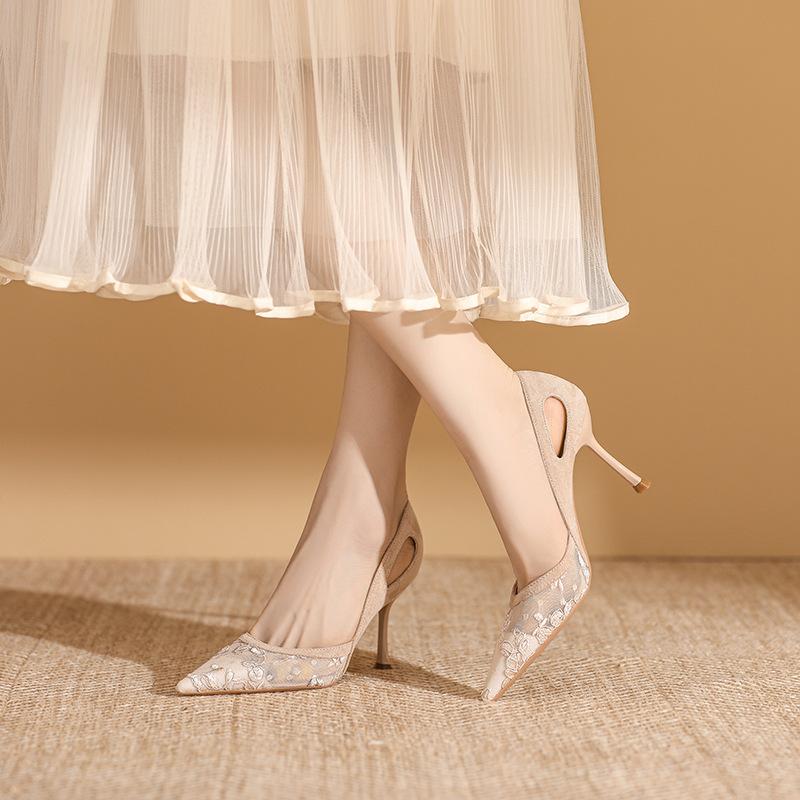 Elegant Women's Sandals Mesh Pointed Toe High Heels Shoes Summer 2026 Luxury Stiletto Pary Wedding Shoes Sexy Pumps Mujer Slides