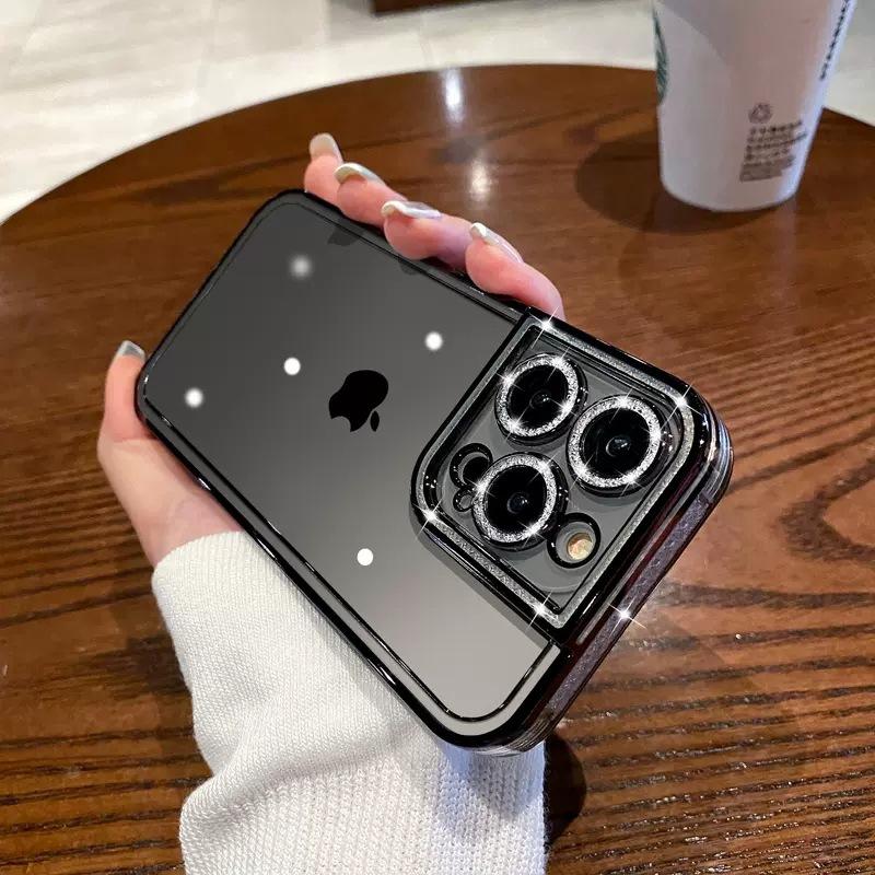 Applicable to iPhone15PROMAX electroplated TPU glitter lens mobile phone case Apple 16 transparent all-inclusive silicone soft