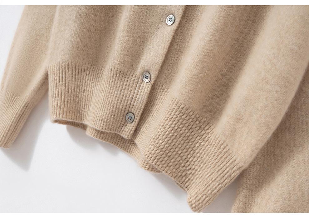 Women's Loose Fit Cashmere Cardigan - Round Neck, Slimming, Trendy Long-Sleeved Outerwear Sweater