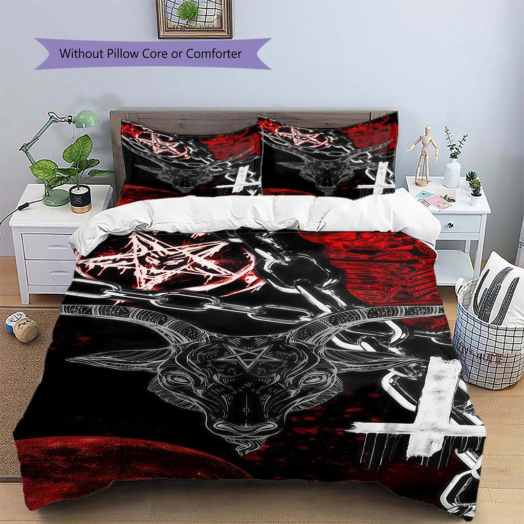 Satan Symbol Pattern Bedding,Quilt Set Quilt Cover Pillowcase Home Birthday Gift (1 * duvet cover + 2 * pillowcase, without core)