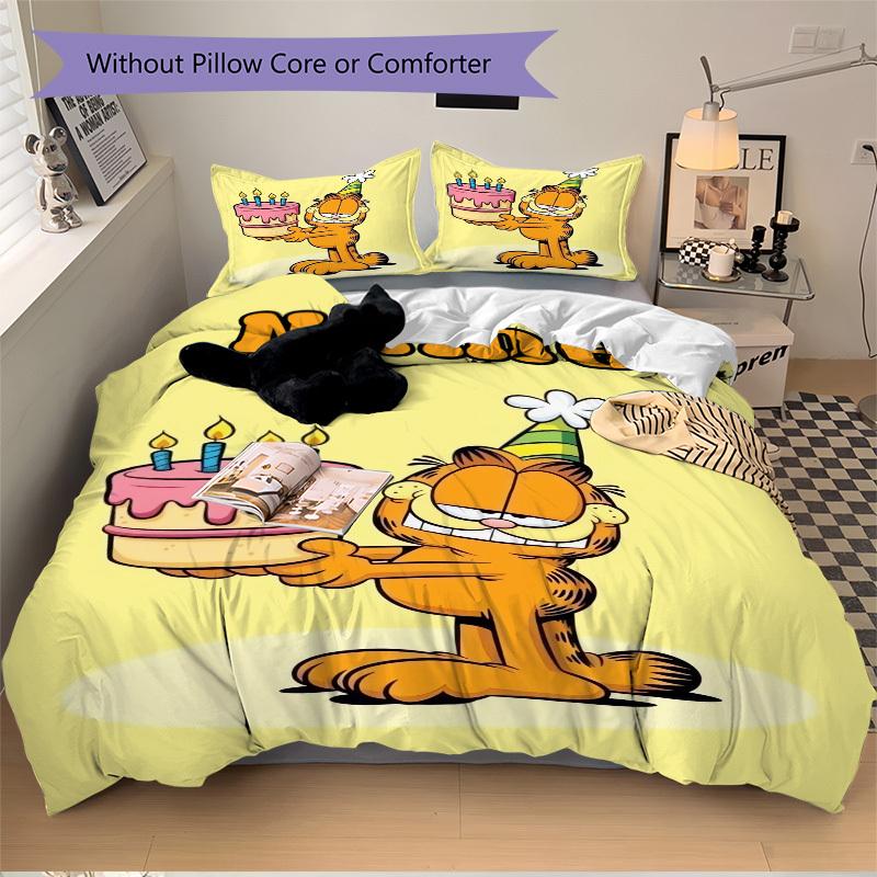 Set Biancheria da Letto Torta di Compleanno di Garfield 3 Pezzi Copripiumino Regalo per Camera da Letto, Include Nessuna Imbottiturajt051